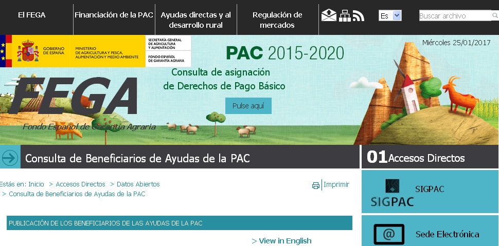 El FEGA publica los datos abiertos de los beneficiarios de la PAC en 2014