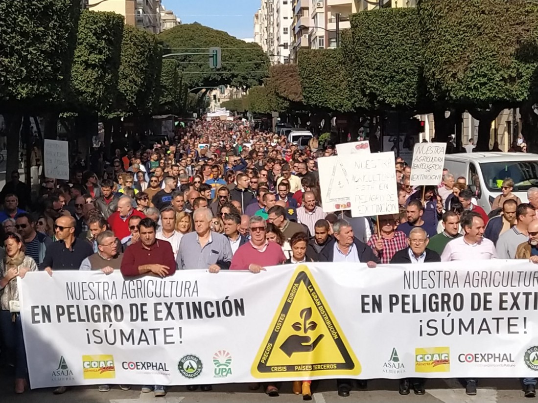 Más de 20.000 hortofruticultores se manifiestan en Almería bajo el lema «Nuestra Agricultura en Extinción»