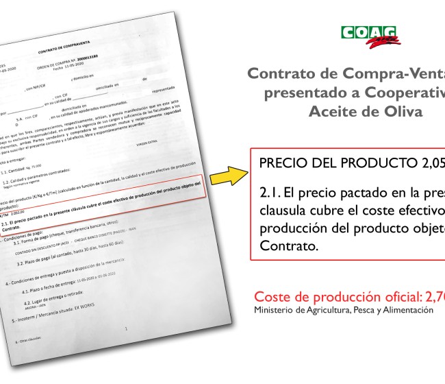 ¿Son falsos los costes de producción del aceite de oliva que se fijan en algunos contratos de compraventa?