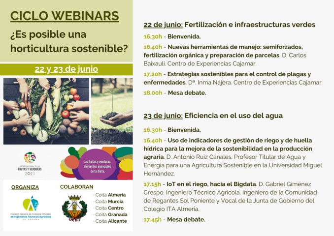 Webinar 22 y 23 de junio del Consejo de Ingenieros Agrícolas: ¿Es posible una horticultura sostenible?