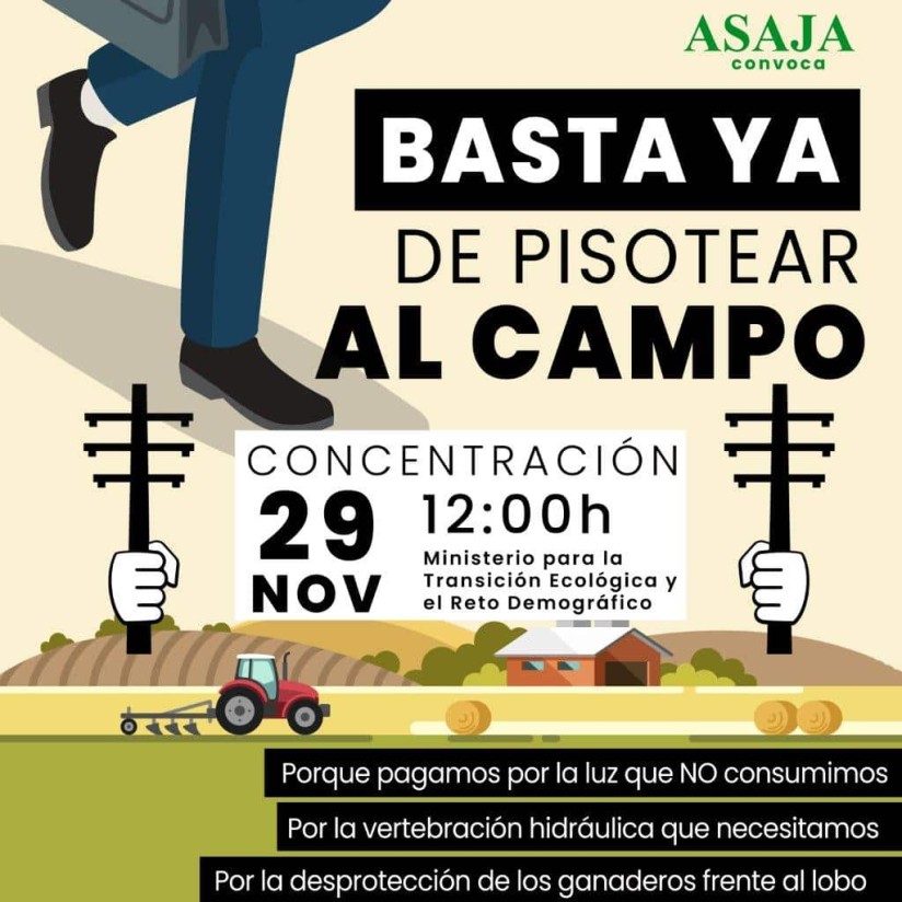 ASAJA se concentrará este 29-N ante “las políticas tremendamente lesivas” del Miterd al agro