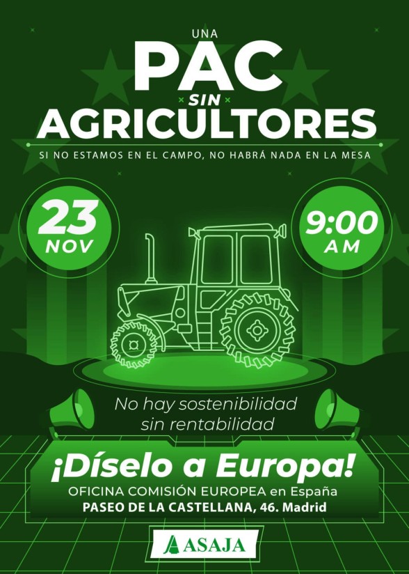 ASAJA se concentrará el 23-N por el «ninguneo» al sector agrario ante la Oficina de la CE en Madrid