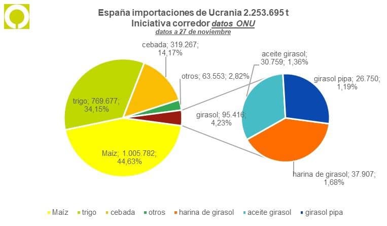 España importó 2,25 Mt de cereales y girasol de Ucrania a través del corredor marítimo hasta finales de noviembre