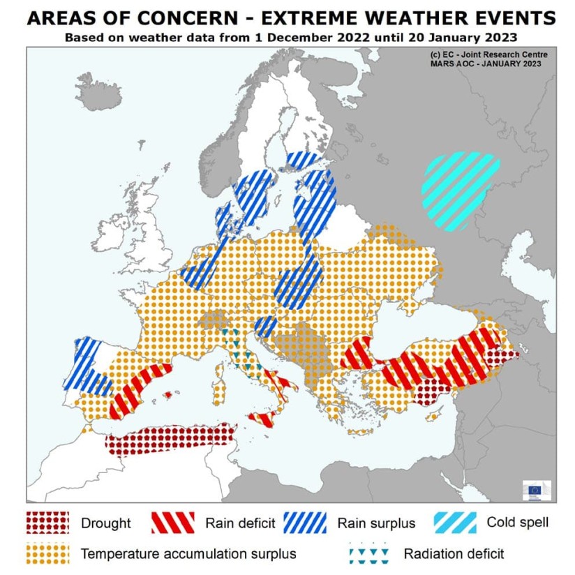 Preocupa la oscilación entre temperaturas extremas en la evolución de los cultivos en Europa