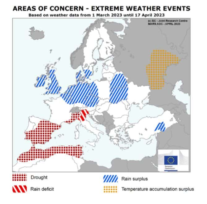 Boletín MARS de abril: sequía persistente en el Norte de Italia y agravada en la Península Ibérica