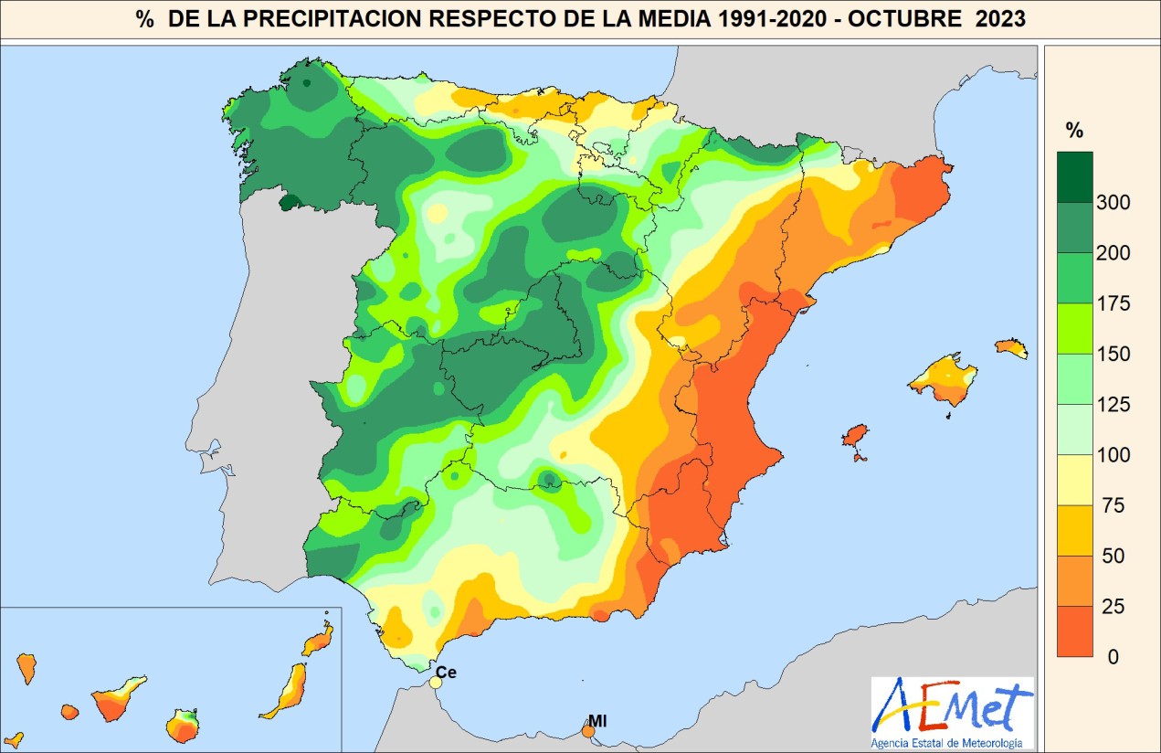 Continúa la sequía meteorológica pese a que octubre fue un mes muy húmedo en toda España