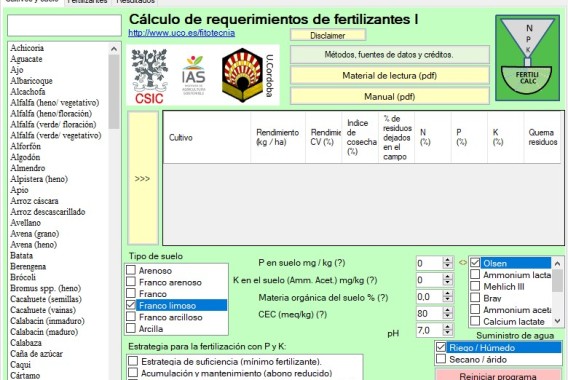 El MAPA adopta FertiliCalc como método de referencia para el cálculo de las necesidades de nutrientes y fertilizantes