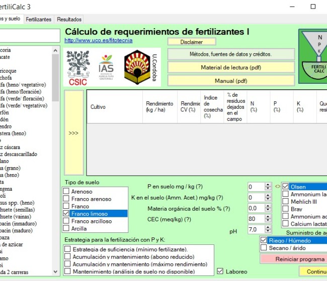 El MAPA adopta FertiliCalc como método de referencia para el cálculo de las necesidades de nutrientes y fertilizantes
