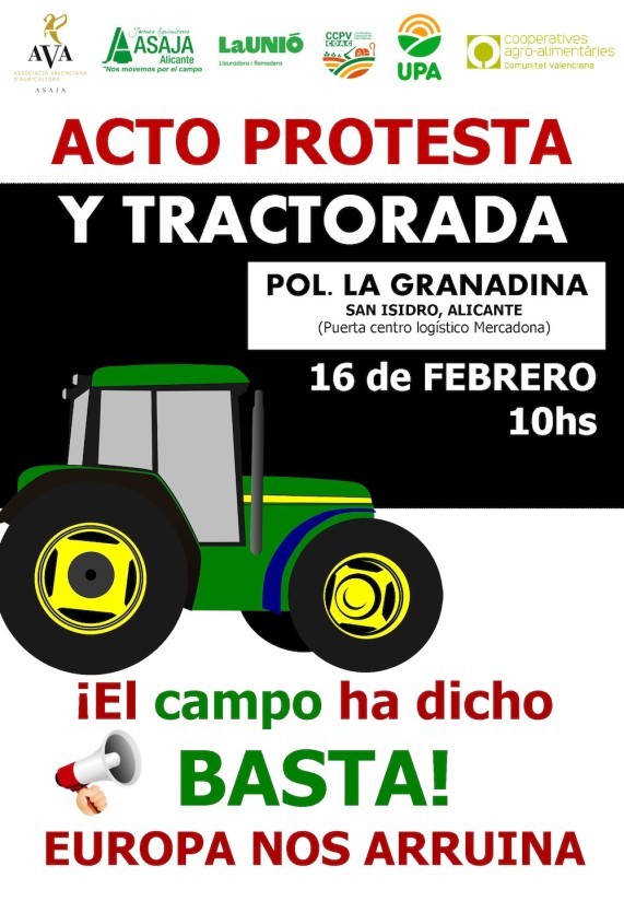 Asaja Alicante convoca una movilización del campo el 16 de febrero