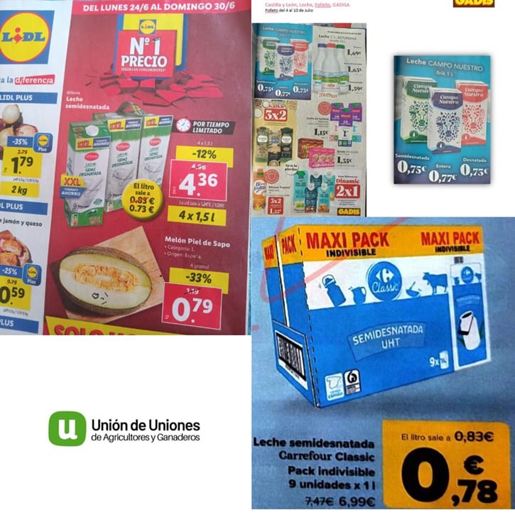 Unión de Uniones alerta de que el uso de la leche como reclamo por parte de algunos supermercados lo acaba pagando el productor