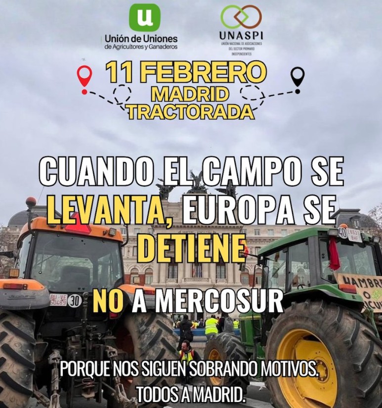 Unos 1.500 agricultores y 348 tractores protestan en Madrid contra el acuerdo UE-Mercosur y los recortes de la PAC Unos 1.500 agricultores y 348 tractores protestan en Madrid contra el acuerdo UE-Mercosur y los recortes de la PAC